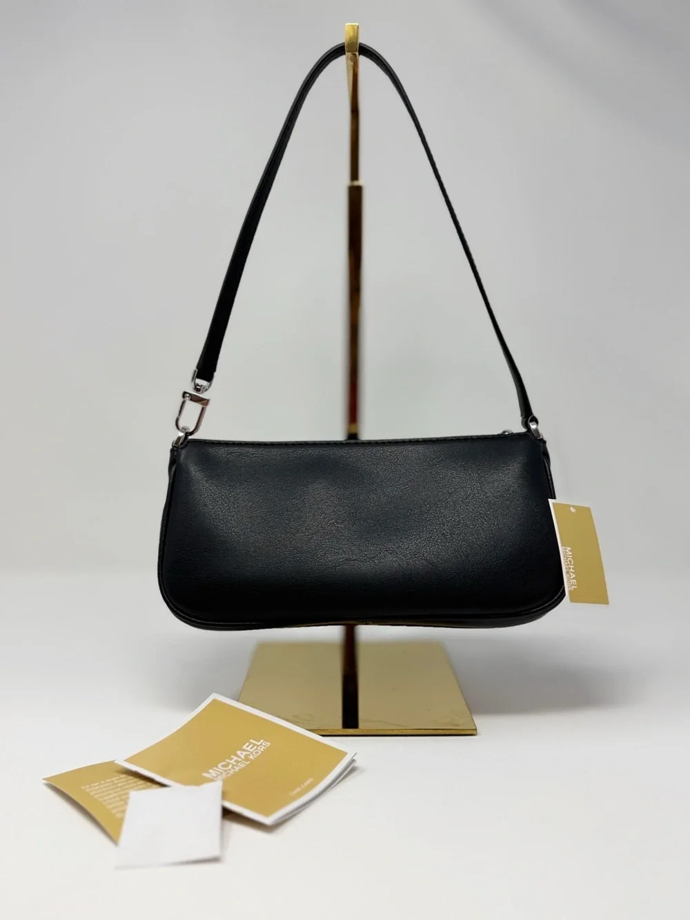 Michael Kors Zoe Black Rhinestone Suede Pochette Shoulder Bag Y2K